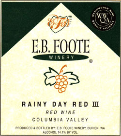 Wine:E.B. Foote Winery  Rainy Day Red III  (Columbia Valley)