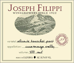 Joseph Filippi Winery & Vineyards NV Alicante Bouschet Port  (Cucamonga Valley)