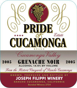 Wine:Joseph Filippi Winery & Vineyards 2005 Pride of Cucamonga Grenache Noir, Estate (Cucamonga Valley)