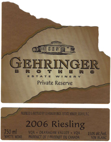 Wine:Gehringer Brothers Estate Winery 2006 Riesling Private Reserve  (Okanagan Valley)