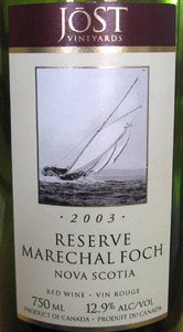 Wine:Jost Vineyards 2003 Marechal Foch Reserve  (Nova Scotia)