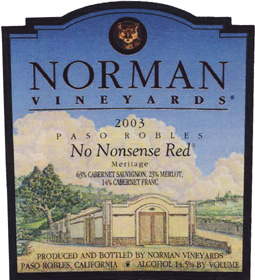 Norman Vineyards 2003 No Nonsense Red Meritage  (Paso Robles)