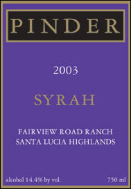 Pinder Winery 2003 Syrah  (Santa Lucia Highlands)