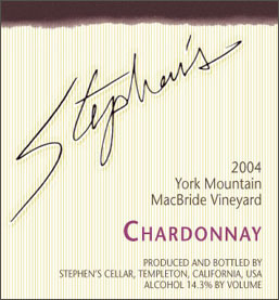 Stephen's Cellar 2004 Chardonnay, MacBride Vineyard (York Mountain)