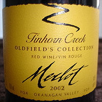Tinhorn Creek Vineyards 2002 Oldfield's Collection Merlot  (Okanagan Valley)