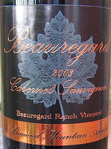 Wine:Beauregard Vineyards 2003 Cabernet Sauvignon  (Ben Lomond Mountain)