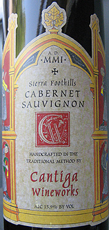 Cantiga Wineworks 2001 Cabernet Sauvignon  (Sierra Foothills)