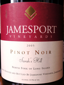 Jamesport Vineyards 2005 Pinot Noir, Sarah's Hill (North Fork of Long Island)