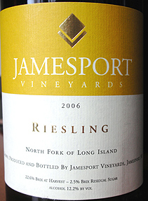Jamesport Vineyards 2006 Riesling  (North Fork of Long Island)