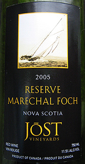 Wine:Jost Vineyards 2005 Marechal Foch Reserve  (Nova Scotia)