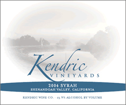 Wine:Kendric Vineyards 2004 Syrah  (Shenandoah Valley (CA))