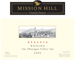 Mission Hill Winery 2006 Reserve Riesling Fritz Hasselbach Collection  (Okanagan Valley)