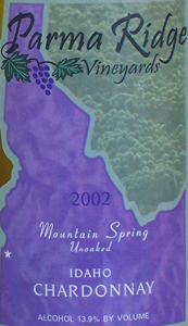 Parma Ridge Vineyards 2002 Chardonnay Unoaked, Mountain Spring (Idaho)