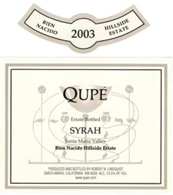 Wine:Qupe Wine Cellars 2003 Syrah, Bien Nacido, Z Block - Hillside Estate (Santa Maria Valley)